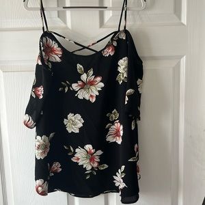 Floral blouse with shoulder cut out